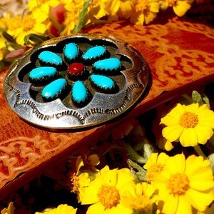 ZUNI VINTAGE TURQUOISE STERLING SHADOWBOX CUFF!